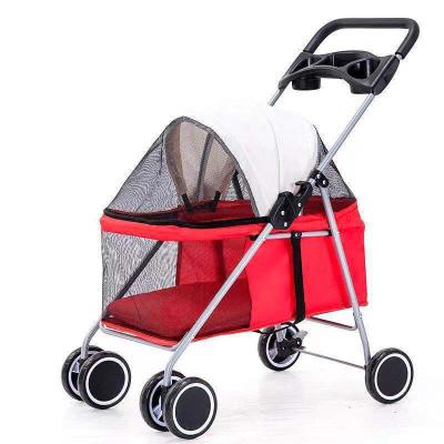 China Portable Foldable Dogs Pet Cart Cat Small Dog Medium Dog Take Out Trolley Scooter Pet Four Wheel Cart for sale