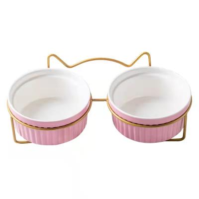 China Viable Cat Bowl Ceramic Elevated Pet Bowl Protect Cervical Foot Cat Food Drinking Bowl for sale