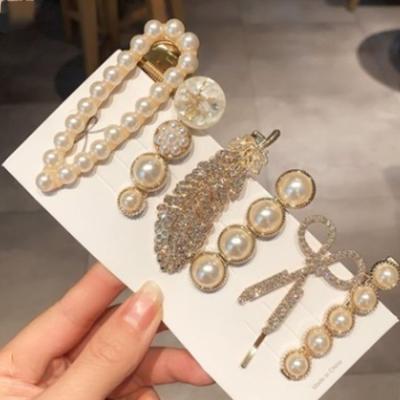 China Fashion factory price korean pearl hair clips for women girls geometric hair clips for wedding party for sale