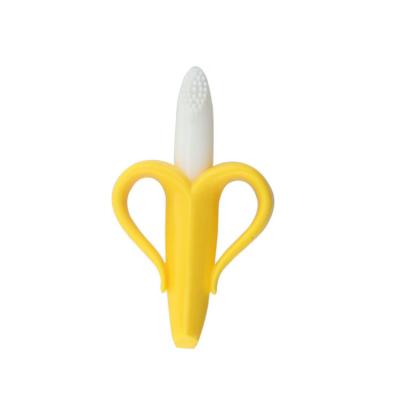 China Bpa Free Silicone Fruit Banana Silicone Food Grade Baby Training Toothbrush Teeth Infant Toys for sale