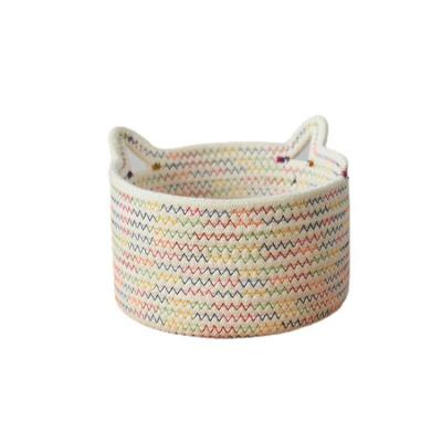 China New Cat Ear Cotton Rope Storage Basket Key Sundries Snack Basket Box Handwoven Fabric Stored Desktop Storage Basket for sale