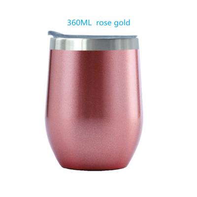 China 12oz Stainless Steel Wine Glass Eggshell Shape Cup Viable Wine Tumbler With Lid Stainless Steel Red Wine Glass for sale