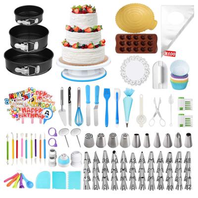 China Wholesale Stainless Steel Kit Baking Pastry Cake Decorating Tool Kit 379pcs Viable Cake Decorating Accessories Turntables for sale