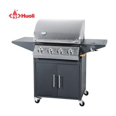 China Height Adjustable Household 4 Burner Kitchen Stainless Steel Gas Barbecue Grill Free Standing Heavy Duty Outdoor Barbecue for sale