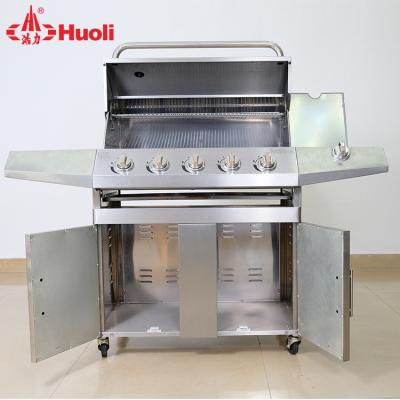 China Natural Gas Adjustable Direct Heavy Duty 5 Burner Stainless Steel Factory Size Outdoor Buffet BBQ Grill for sale