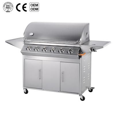 China Adjustable Popular Outdoor Propane BBQ Smokers Stainless Steel BBQ Machine 6 Burners Stainless Steel Design Multifunctional BBQ Grill for sale