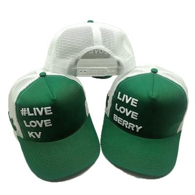 China JOINT Cheap Custom Logo Embroidery 3d Puff Dark Green Baseball Hat With Mesh Hats Trucker Cap for sale