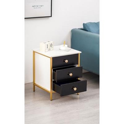 China MDF Bedroom Night Stand Bedside Side Top End Table (Height) Metal Adjustable Head Side Legs Table With 3 Drawer for sale