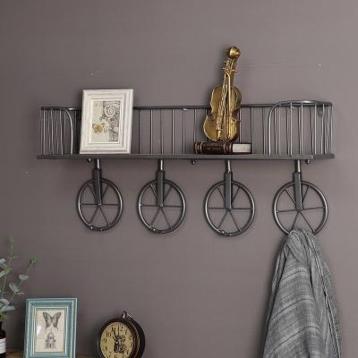 China Assembled American iron and wood combined decorative wall rack layer rack home hotel cafe retro decoration rack for sale