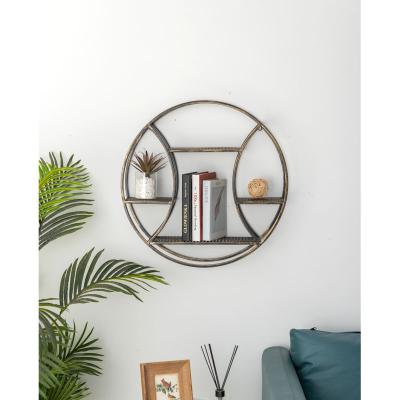 China Hot Selling Round Multi-Layer Wall Mounted Shelving Rack Metal Sight Shelf Storage (Height) Adjustable For Living Room for sale