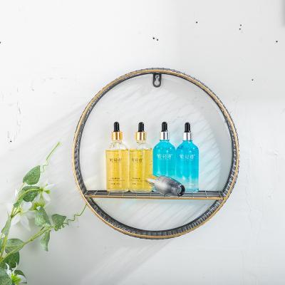 China (Height) Adjustable Iron Grid Frame Circular Cosmetics Floating Wall Shelves Simplicity Wall Mounted Bathroom Shelf for sale