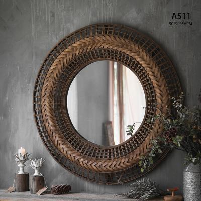 China Wall Home Decor Circular Braided Wood Assembled Mirror for sale