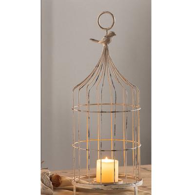 China Assembled Vintage Event Party Props Creative Crafts Candlestick Iron Birdcage Shape Decoration Candle Holder Container Jars For Holiday for sale