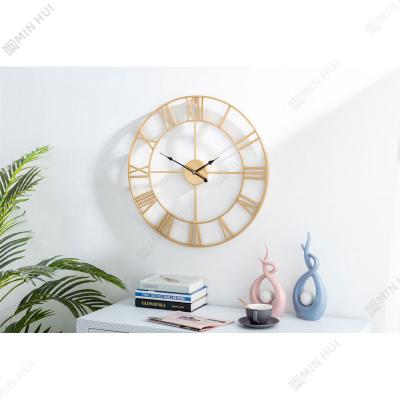 China Nordic Minimalist Retro Roman Numeral Luxury Wall Watch Radio Round Decorative Metal Wall Clocks for sale