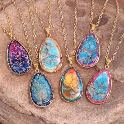 China BOHEMIA Gold Dropshipping Jewelry Neckless Jewelry Long Teardrop Chain Necklace Emperor Geometric Modern Dangle Women Jaspers for sale