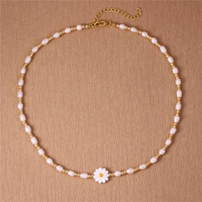 China Simple Short Jewelry Dropshipping Shell Pearl Boho Necklace Daisy Flower Beaded Choker Necklace Handmade Freshwater Women Gold CLASSIC for sale