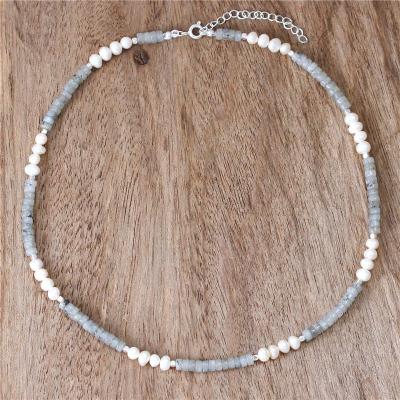 China CLASSIC Boho Natural Stone Pearl and Labradorite Bead Choker Necklace Beach Vacation Torches Necklace Bijoux Femme Jewelry Wholesale for sale