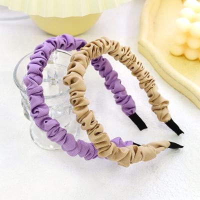 China 2021 Summer Cute Solid Color Wide Headband Soft Pleated Hair Band Wrapped Headband With Girl Pleated Cloth Hair Accessiories for sale