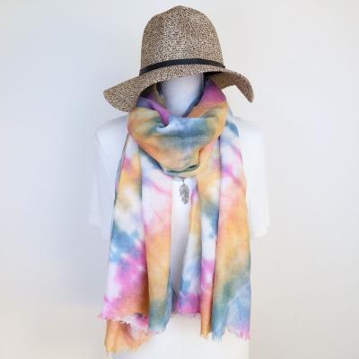 China New style retro handmade tie-dyed ethnic cotton and canvas hand feel long style scarf multicolor optional for sale