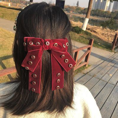 China YueTong velvet ribbon 2020 new multi layer velvet crystal bow hair clip french ribbon hair clips hair accessories for girl for sale