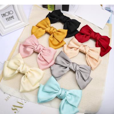 China 2020 New Style Korean Silk Satin Bow Tie Clip Double Layers Bow Clip Multiple Colors Are Available YTHC-1006 for sale