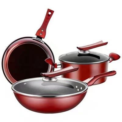 China Sustainable Gas Cooker 3 Sets Non-stick Induction Wok Household Frying Pan for sale