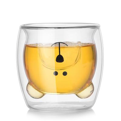 China 270ml Cartoon Viable Bear Wall Glass Tea Milk Juice Coffee Cup Beer Glass Double Double-Layer Prevent Scalding Animal Cups for sale