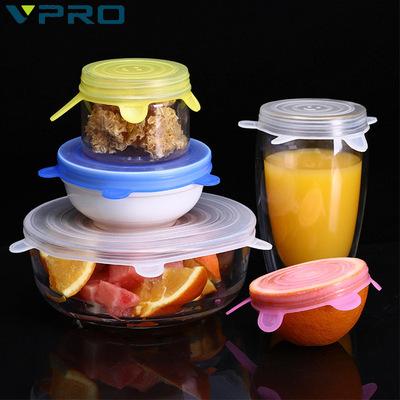 China Non Spill BPA Free And Expandable To Fit Various Shape Of Containers Bombs 6 Packs Of Silicone Lid for sale