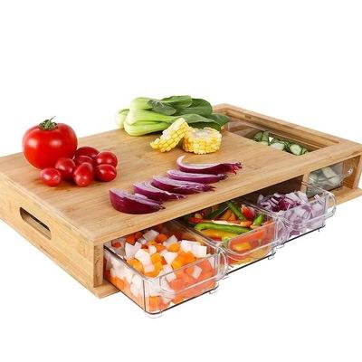 China Viable Kitchen Large Cutting Board Bamboo Cutting Plates With Trays Draw Block With 4 Drawers Wooden Butcher Cutting Plate for sale