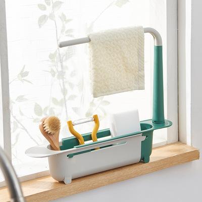 China Modern Kitchen Racks Retractable Kitchen Telescopic Rack Sink Pot Brush Cloth Rack Storage for sale