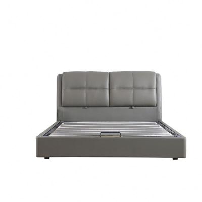 China Household Normal Gray Soft Pu Leather Deep Genuine Leather High Back Storage Bed for sale