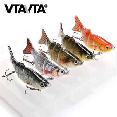 China Vivid Fish Swimming Action 5 In 1 Box Fishing Lures Set Hot Selling Tackle Fishing Segmented Lure Set Kit 6 Swim Baits With 3D Eyes for sale