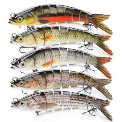 China Vivid Fish Swimming Action 5 In 1 Box High Quality 8 Segmented Swimbait Fishing Lure Set Kits With 3D Eyes for sale