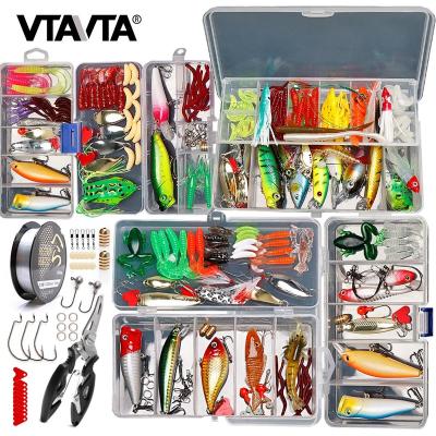 China Wholesale ABS Plastic Amazon Fishing Lures Kit With Multiple Black Minnow Crankbait Mix Plastic Box Soft Lure Wobbler Set for sale