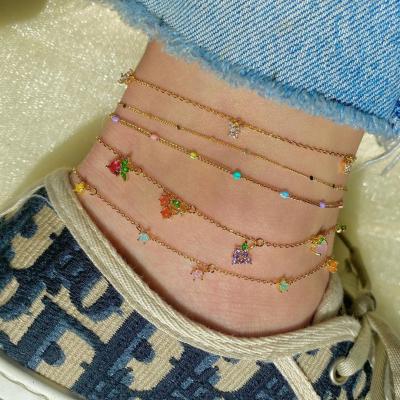 China BOHEMIA promotion summer cute fruit girls colorful zircon mini charm anklet women's pendant chain for sale