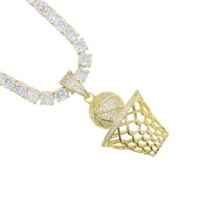 China Promotion TRENDY Gold Plated Hip Hop Micro Pave Cool Zircon CZ Basketball Pendant Boy Men Necklace for sale