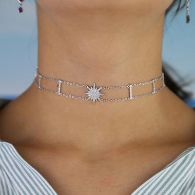 China TRENDY CZ station line double promotion elegant necklace starburst charm necklace for women for sale