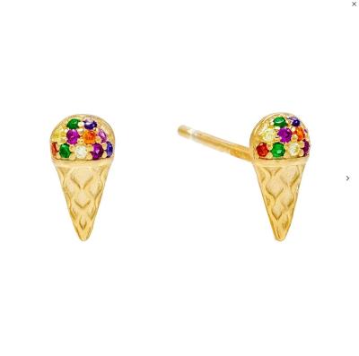 China Fashionable 2021 New Promotion 925 Sterling Silver Cute Summer Style Ice Cream Stud Earrings With Rainbow CZ Pave Lovely Jewelry For Girls for sale