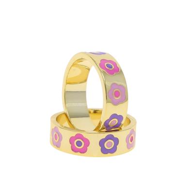 China New Gold Color Flower TRENDY Rings Colorful Enamel Stacking Ring For Women Minimalist For Women Jewelry for sale