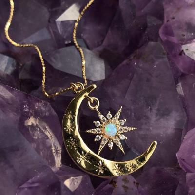 China Best quality FASHIONABLE CZ Diamond Moon Star Necklace Moon six point star necklaces for women girls gifts for sale