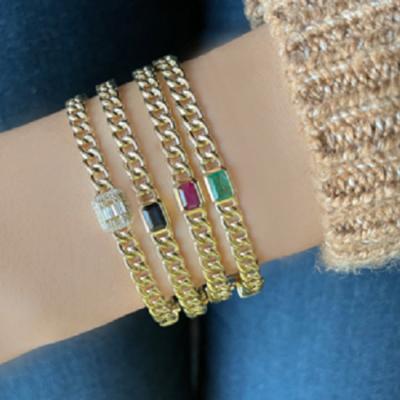 China Trendy Link Chain Rainbow Color Rectangle CZ Bracelets Gold Plated Bangles For Women Jewelry Accessories Wholesale for sale