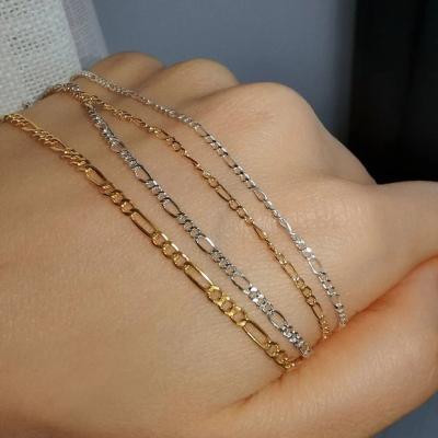 China TRENDY Gold Silver Plated 925 Sterling Silver Simple Basic Jewelry 2mm Width Figaro Chain Necklace Bracelet Set for sale