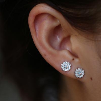 China Cute Flower Punk Stud CZ Clear Opal Gemstone Delicacy Flowers Fashion 925 Sterling Silver Minimal Earring Jewelry for sale