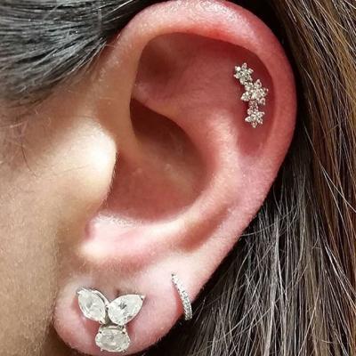 China 100% FASHIONABLE 925 Sterling Silver Spring Summer Cute Flower CZ Flower Three Ear Stud Earring for sale