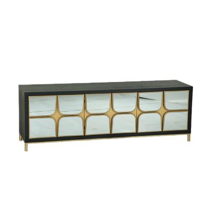 China Wooden Metal Mirrored Living Room Metal Mirrored 3 Door TV Stand With Metal Feet for sale