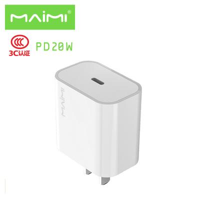 China Fast Mobile Phone Charger Maimi R12 20W Ccc Safety Certified Palladium Wall Charger Fast Charging Adapter for iPhone 13 12 11 pro Xs Xr for sale