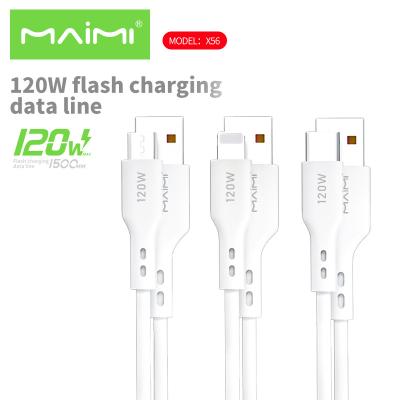 China MP3/MP4 Player Maimi X56 New 120W Super Fast USB Charging Cable 1.5m Silicon USB Data Cable For iPhone Micro C Type for sale