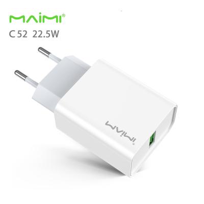 China Maimi C52 22.5W Mobile Phone EU Fast Charger/QC3.0 For Smart Phone Fast Charger USB Wall Adapter/Adapter Power Supply for sale