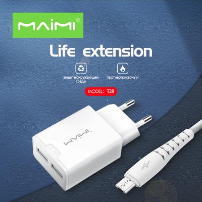 China Maimi T28 EU Travel Kit 2.4A Mobile Phone/MP3/MP4 Player 2.4A Mic Dual Port Quick Charger Adapter With 1m Mic Cable for sale