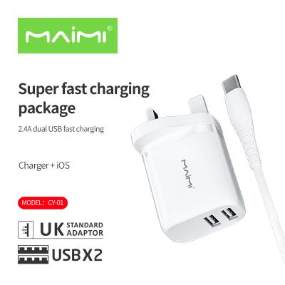 China Mobile Phone/Tablet/MP3/MP4/other USB Charger Maimi CY-10 Device Dual USB Fast Charger UK Micro Lightning Kit 2.4A TYPE C UK Plug 3 Pins Mutifunction Chargers for sale